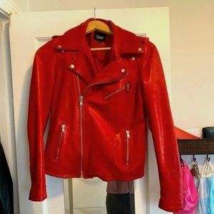 Size Small Lamarque Red 100% Leather Designer Jacket